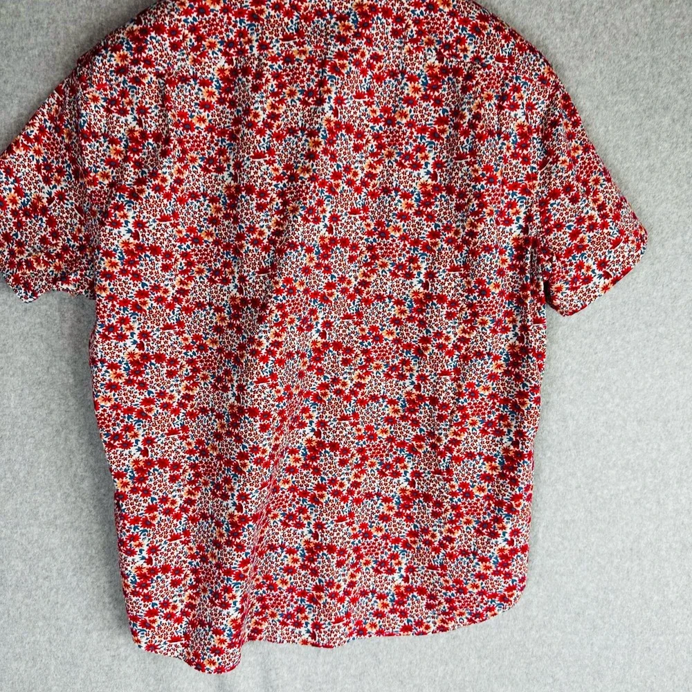 J. Crew Mens XL Mercantile Flex Shirt Slim Flex Floral Button Front White Red‎